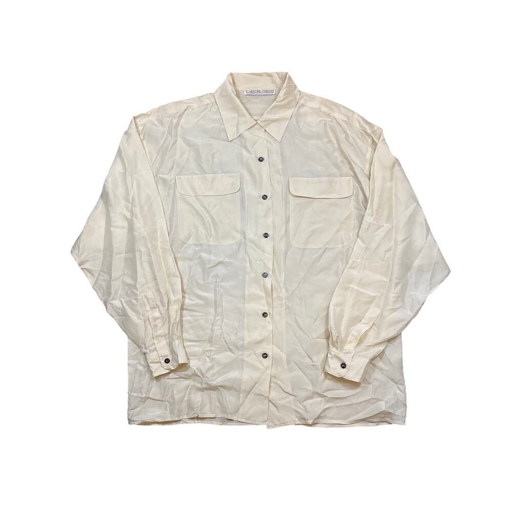 Vintage Christine Parker silk button up long sleeve dress shirt Large Beige